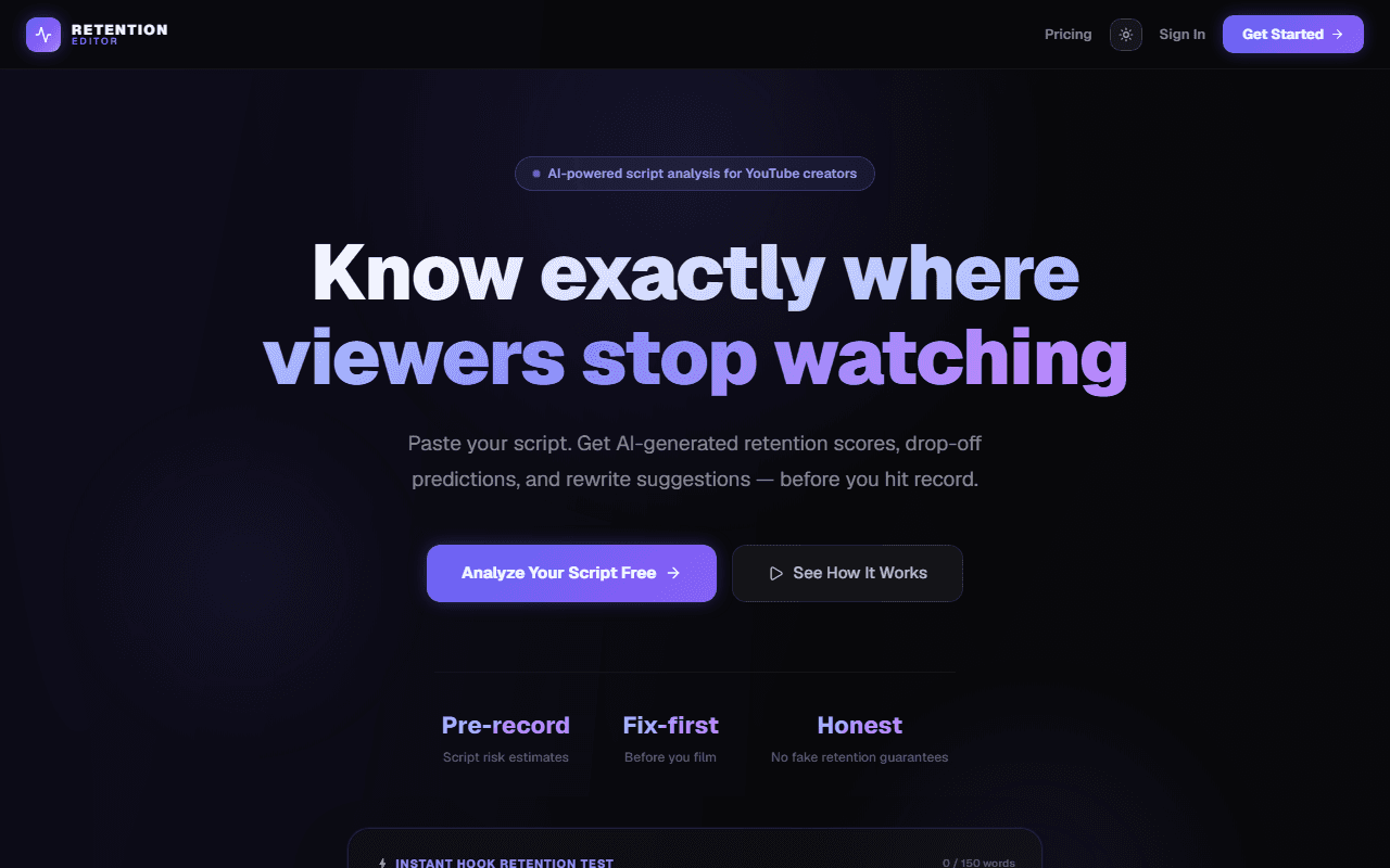 RetentionYT website screenshot
